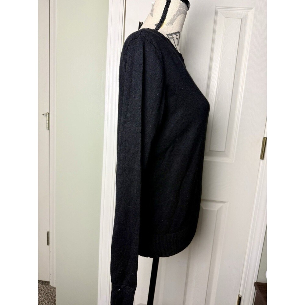 Lety & Me Black Knit Asymmetrical Neck Pullover Sweater Women Size M Long Sleeve - Picture 5 of 7